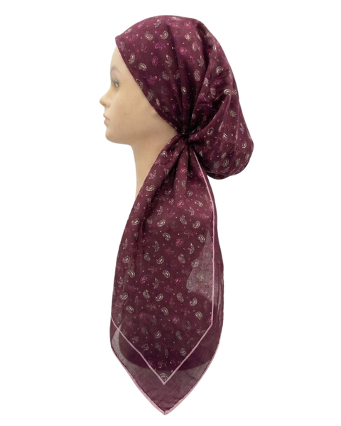 Revaz Burgundy Scattered Flowers Adjustable Pre-Tied Bandanna with Velvet Grip
