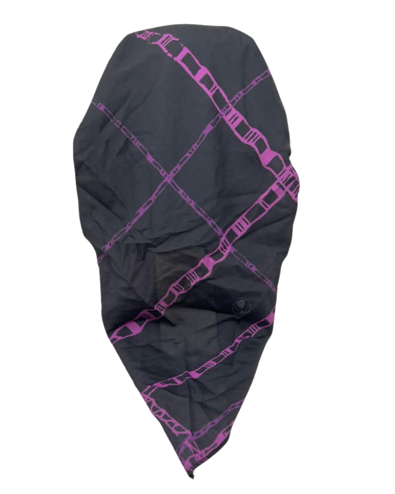 Lizi Headwear Plum Grid Open Back Adjustable Pre-Tied Bandanna with Velvet Grip