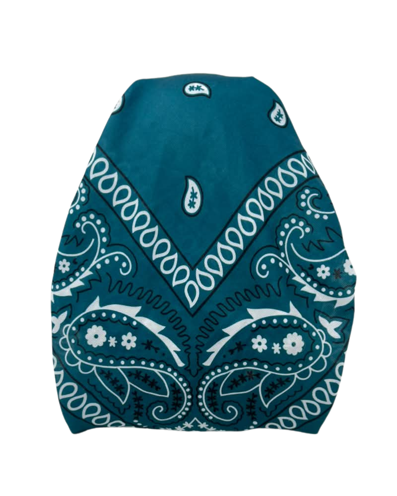 It's Younique Teal Paisley Bandanna Print Pre-Tied Open Back Bandanna with Velvet Grip