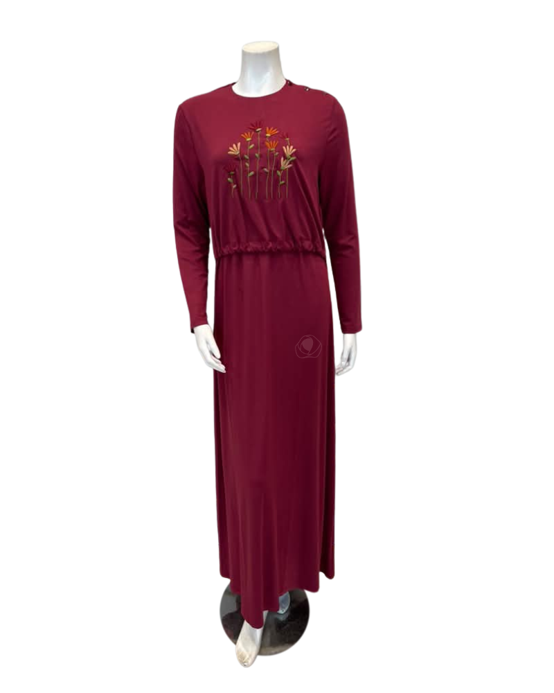 Pen-ky Wine Embroidered Flowers Modal Nursing Nightgown