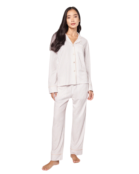 Petite Plume Camel Ticking Stripe Pima Cotton Pajamas Set