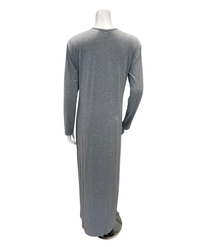 Angelice Grey Teddy with Striped Placket Button Down Modal Nightgown