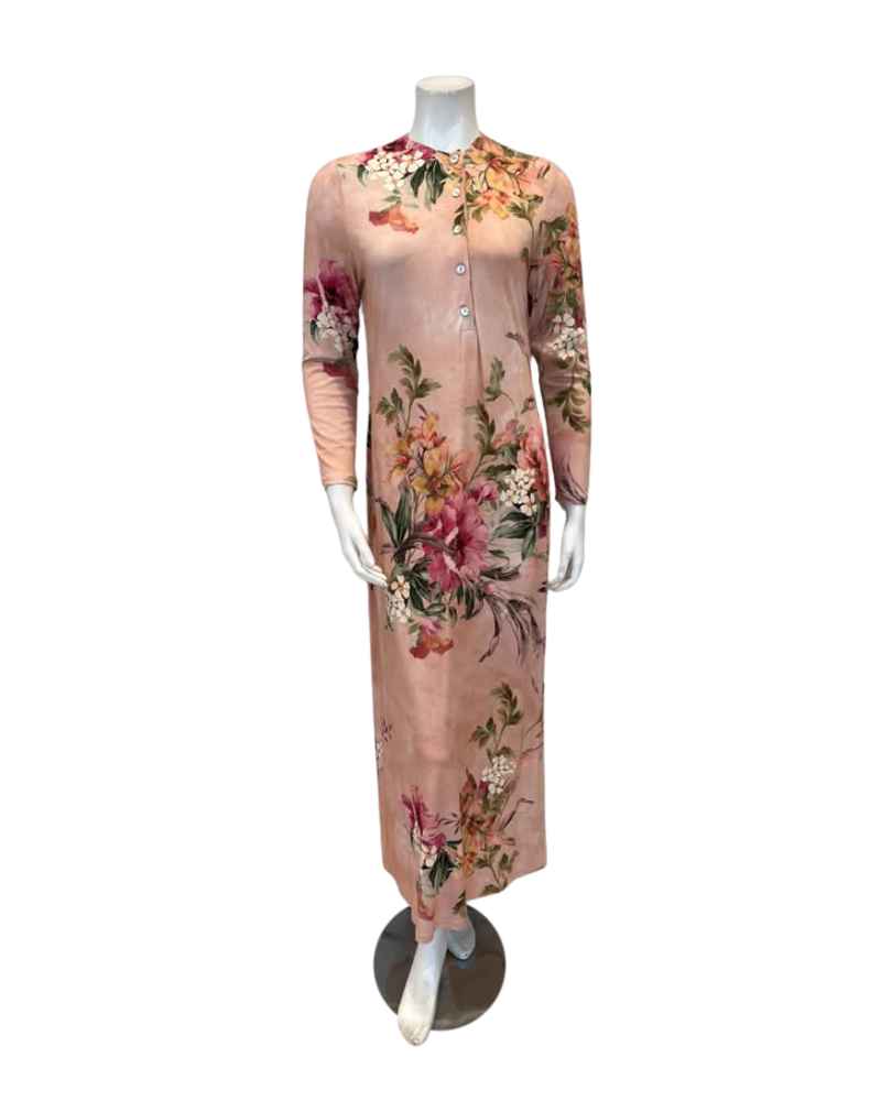 Angelice Peach Floral European Printed Button Down Modal Nightgown