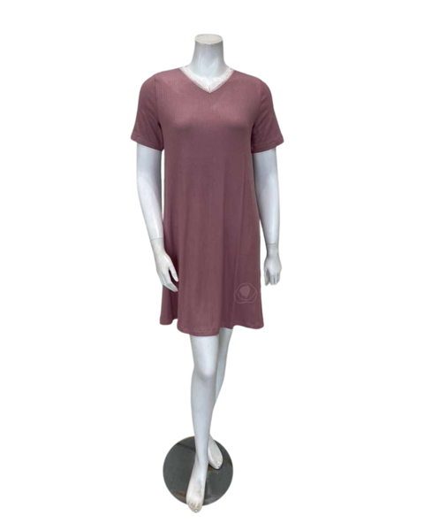 Oh! Zuza V1 Antique Rose V Ribbed Short Sleeve Modal Nightshirt