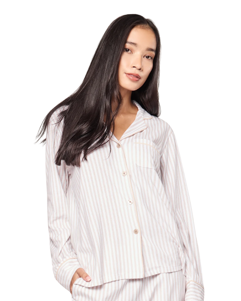 Petite Plume Camel Ticking Stripe Pima Cotton Pajamas Set