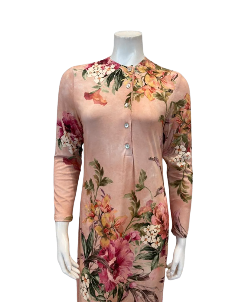 Angelice Peach Floral European Printed Button Down Modal Nightgown