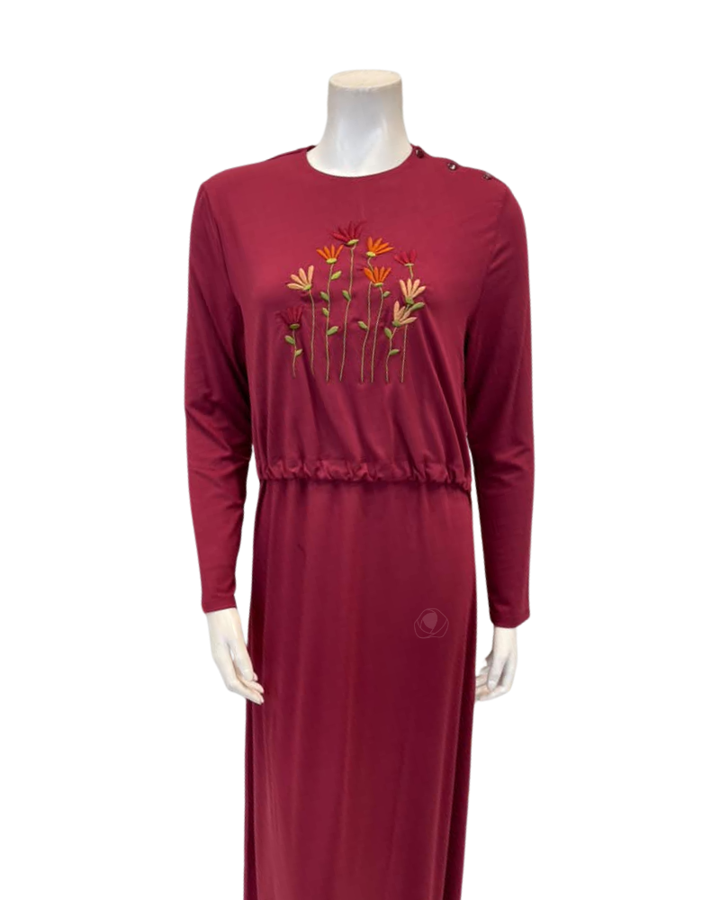 Pen-ky Wine Embroidered Flowers Modal Nursing Nightgown