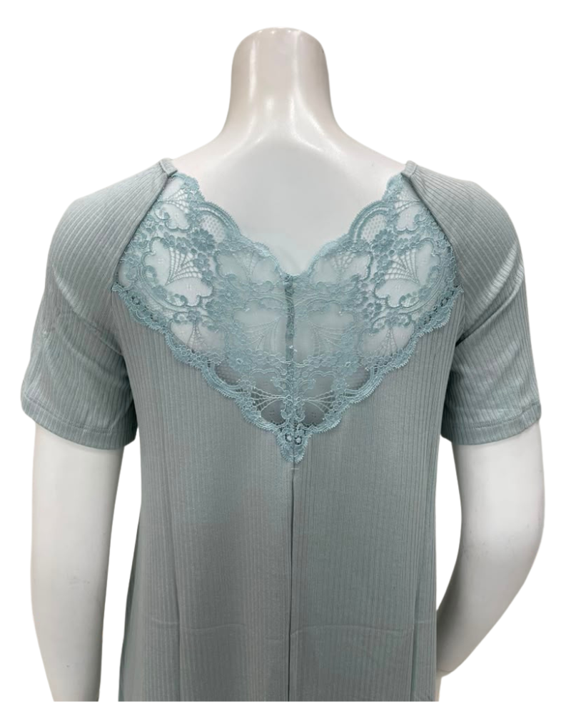 Oh! Zuza Mint Lace V Neck Short Sleeve Modal Nightshirt
