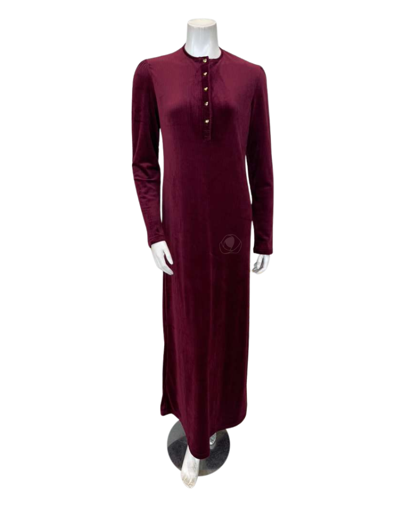 Pen-ky Bordeaux Ribbed Button Down Velour Nightgown