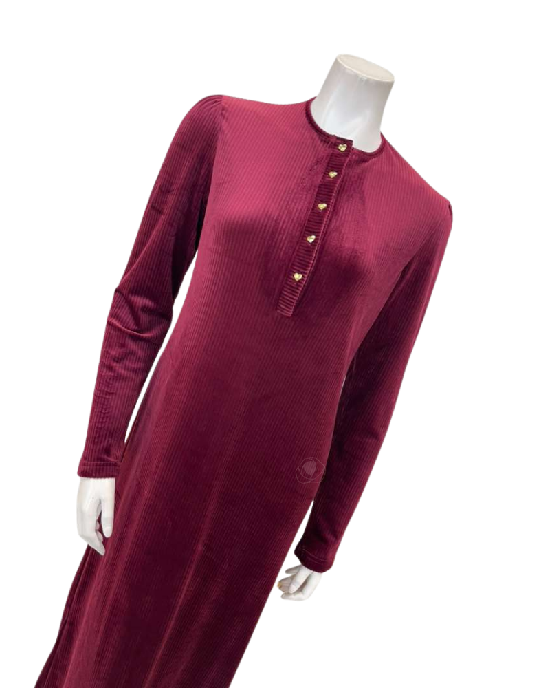 Pen-ky Bordeaux Ribbed Button Down Velour Nightgown