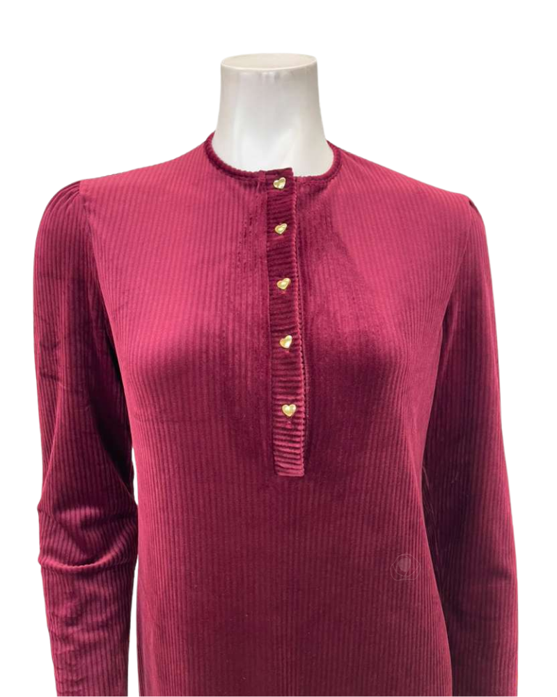 Pen-ky Bordeaux Ribbed Button Down Velour Nightgown