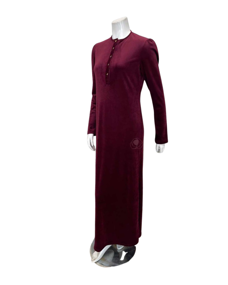 Pen-ky Bordeaux Ribbed Button Down Velour Nightgown