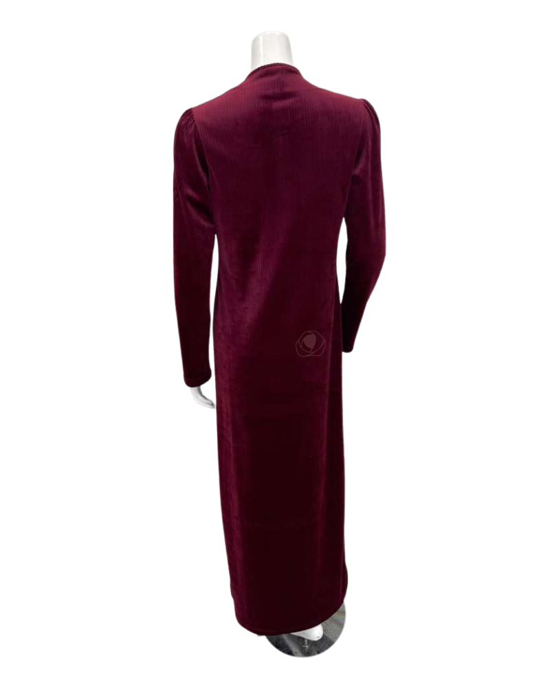 Pen-ky Bordeaux Ribbed Button Down Velour Nightgown