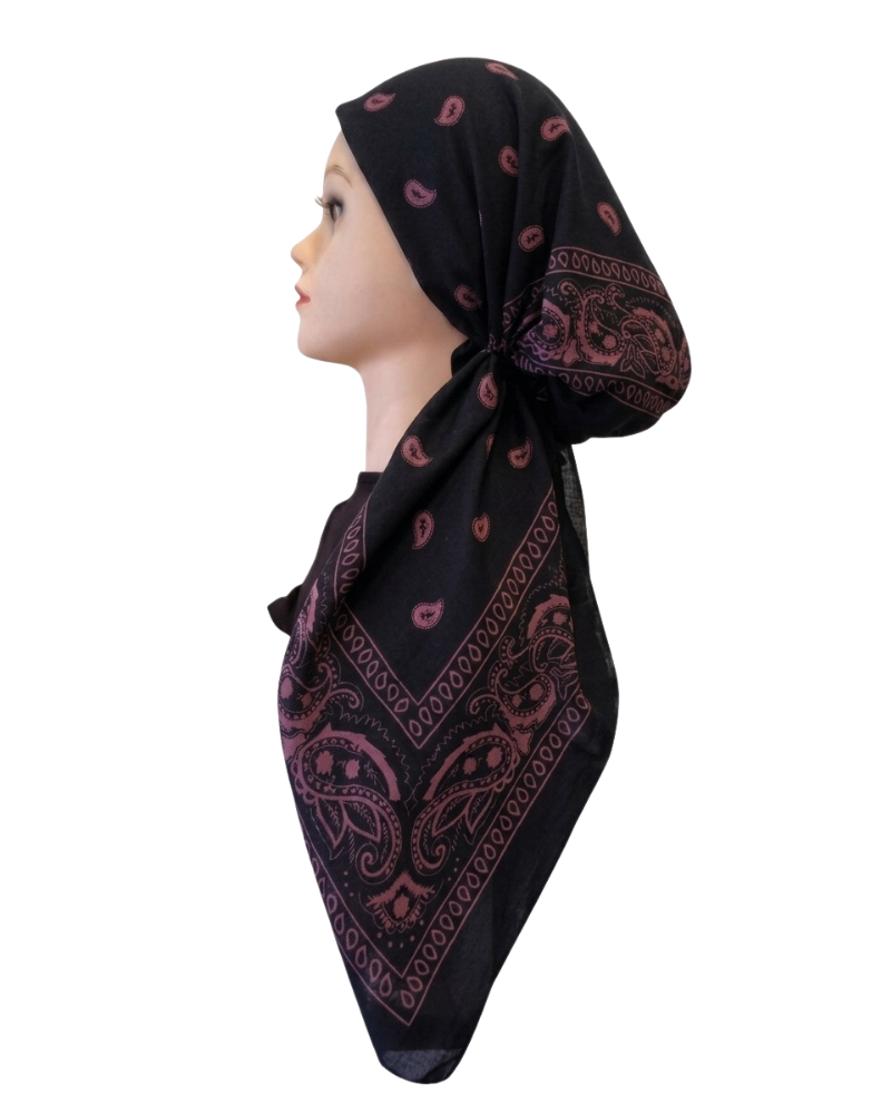 Revaz Black/Burgundy Bandana Print Adjustable Pre-Tied Bandanna with Velvet Grip