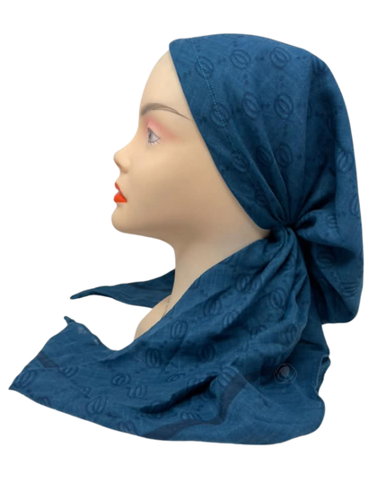 Cherie Teal Interlocking Design Adjustable Closed Back Pre-Tied Bandanna