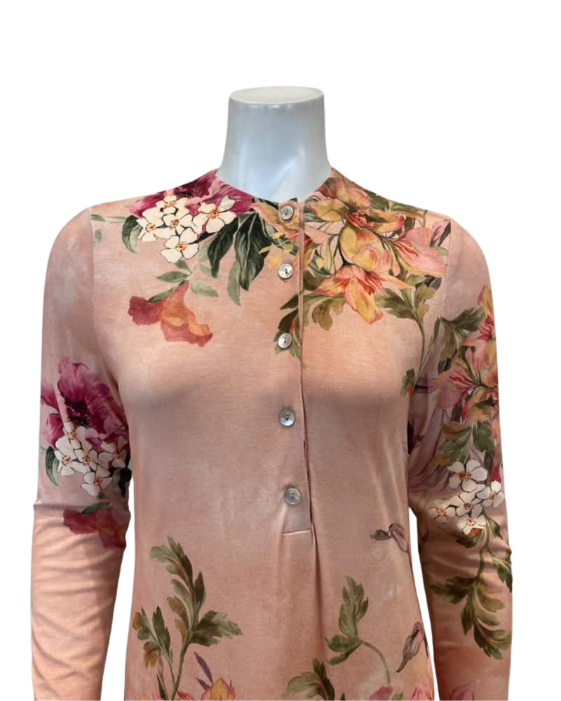 Angelice Peach Floral European Printed Button Down Modal Nightgown