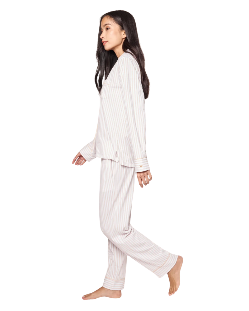 Petite Plume Camel Ticking Stripe Pima Cotton Pajamas Set
