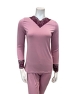 Oh! Zuza Lilac Swirl Design Lace V Neck Modal Pajamas Set