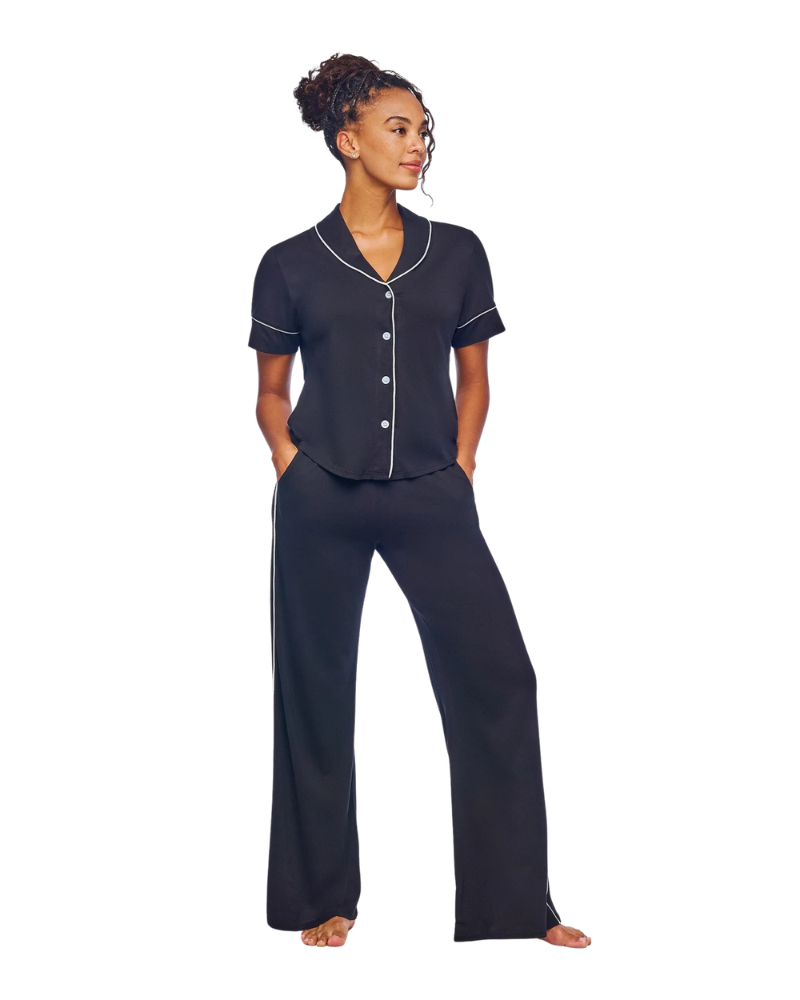 Cosabella Black/Moon Ivory Bella Lusso Short Sleeve & Long Pants Cotton Blend Pajamas Set