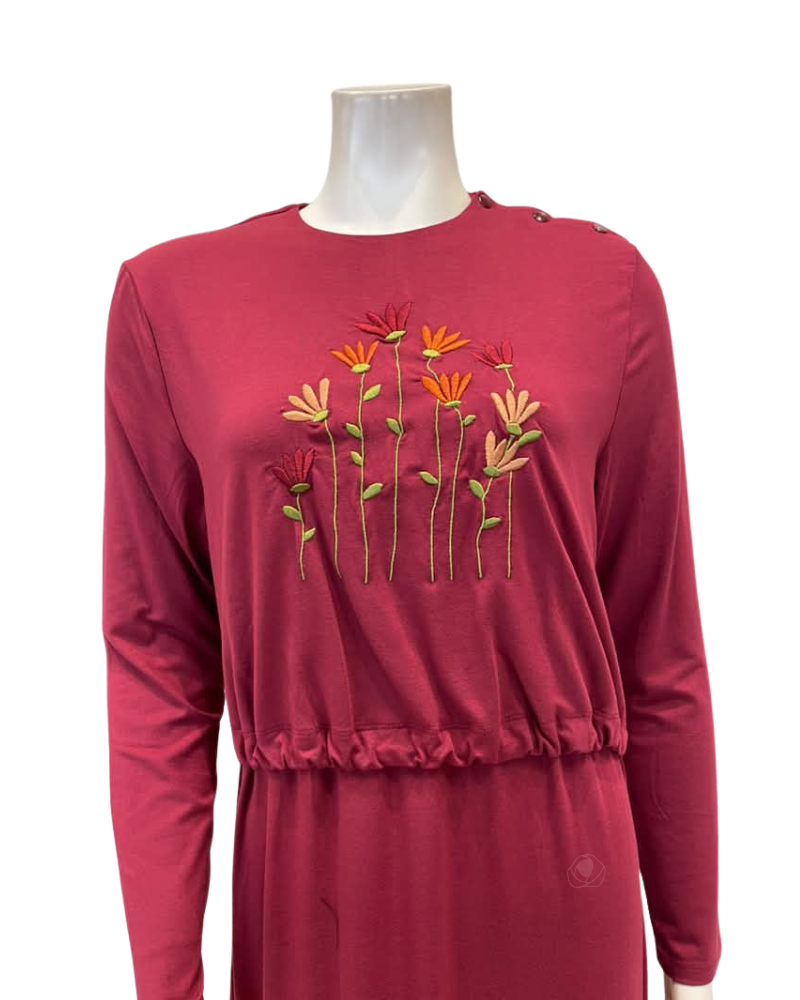 Pen-ky Wine Embroidered Flowers Modal Nursing Nightgown