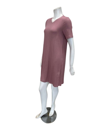 Oh! Zuza Antique Rose Ribbed Lace V Neck Short Sleeve Modal Nightshirt