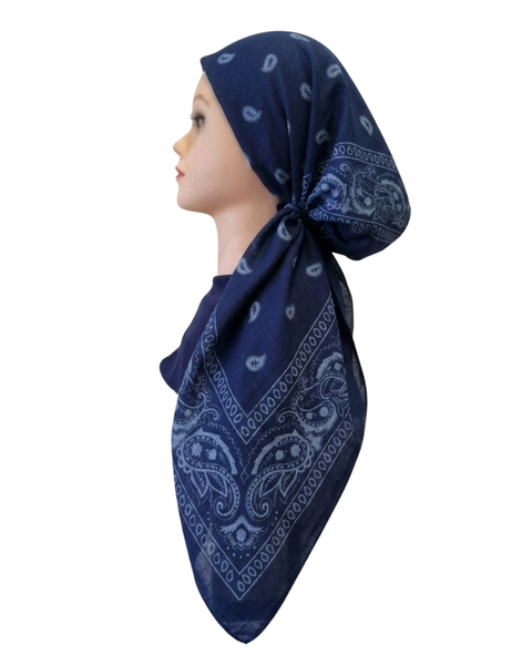Revaz Navy Bandana Print Adjustable Pre-Tied Bandanna with Velvet Grip