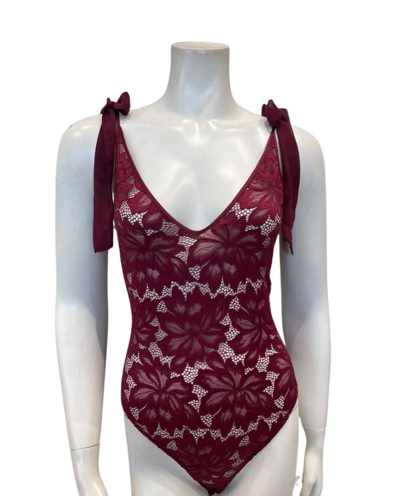 Rya Collection Dark Cherry Amour Teddy Bodysuit