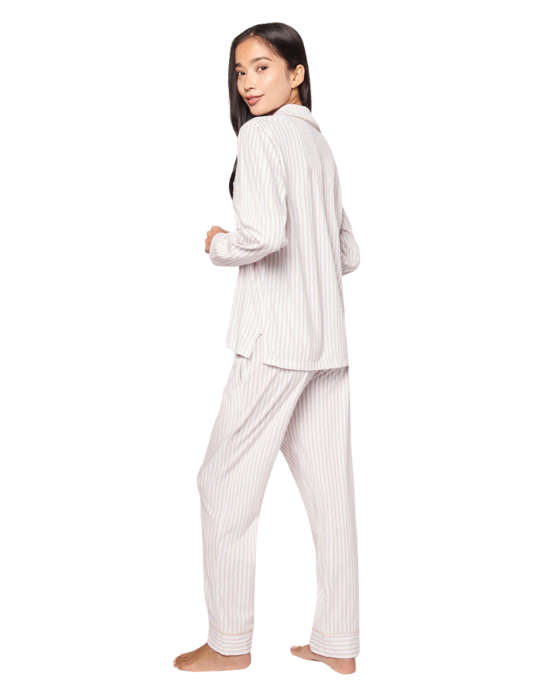 Petite Plume Camel Ticking Stripe Pima Cotton Pajamas Set