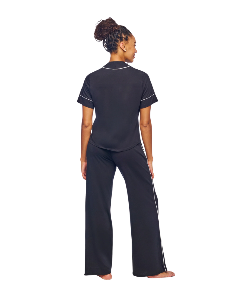 Cosabella Black/Moon Ivory Bella Lusso Short Sleeve & Long Pants Cotton Blend Pajamas Set