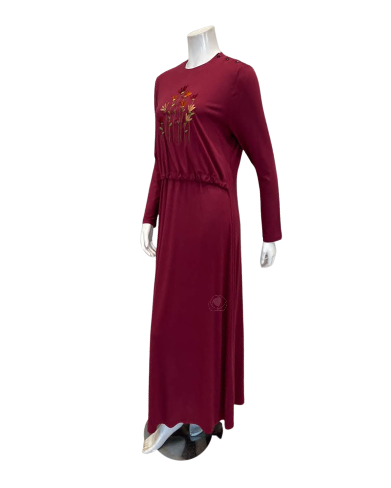 Pen-ky Wine Embroidered Flowers Modal Nursing Nightgown