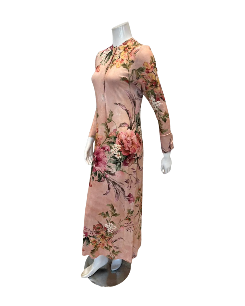 Angelice Peach Floral European Printed Button Down Modal Nightgown
