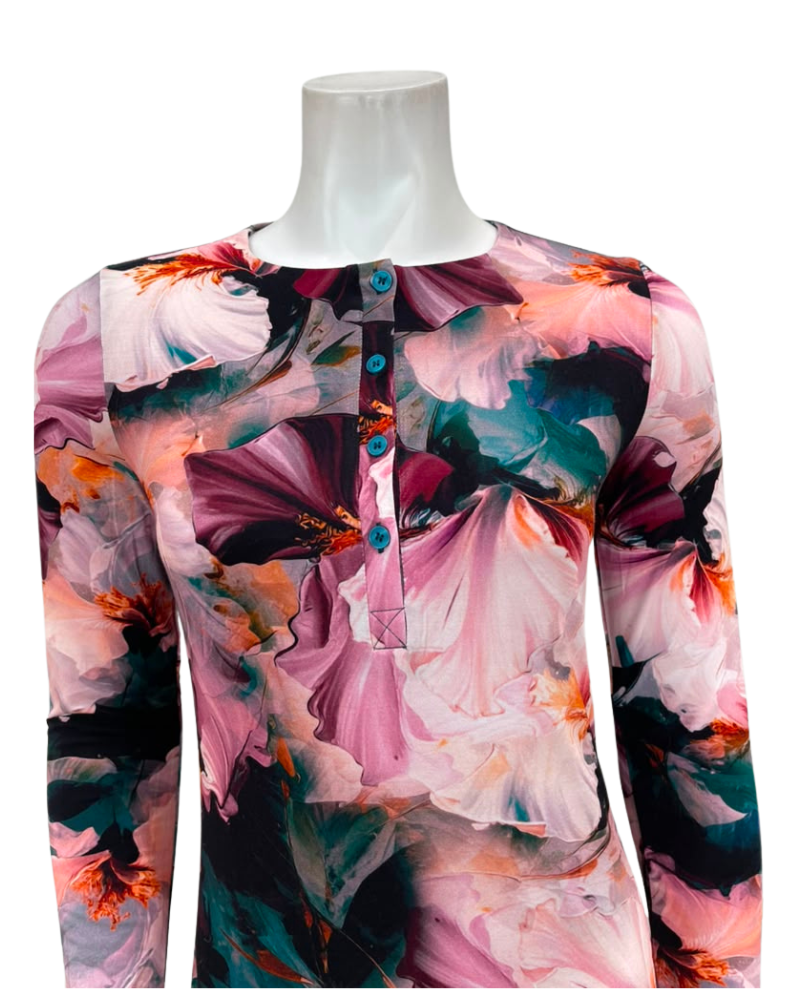 Oh! Zuza Deep Green Floral Long Sleeve Modal Button Down Nightshirt