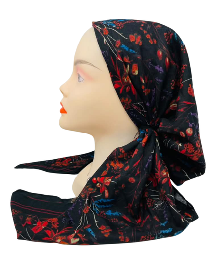 Cherie Burgundy Floral Design Adjustable Closed Back Pre-Tied Bandanna