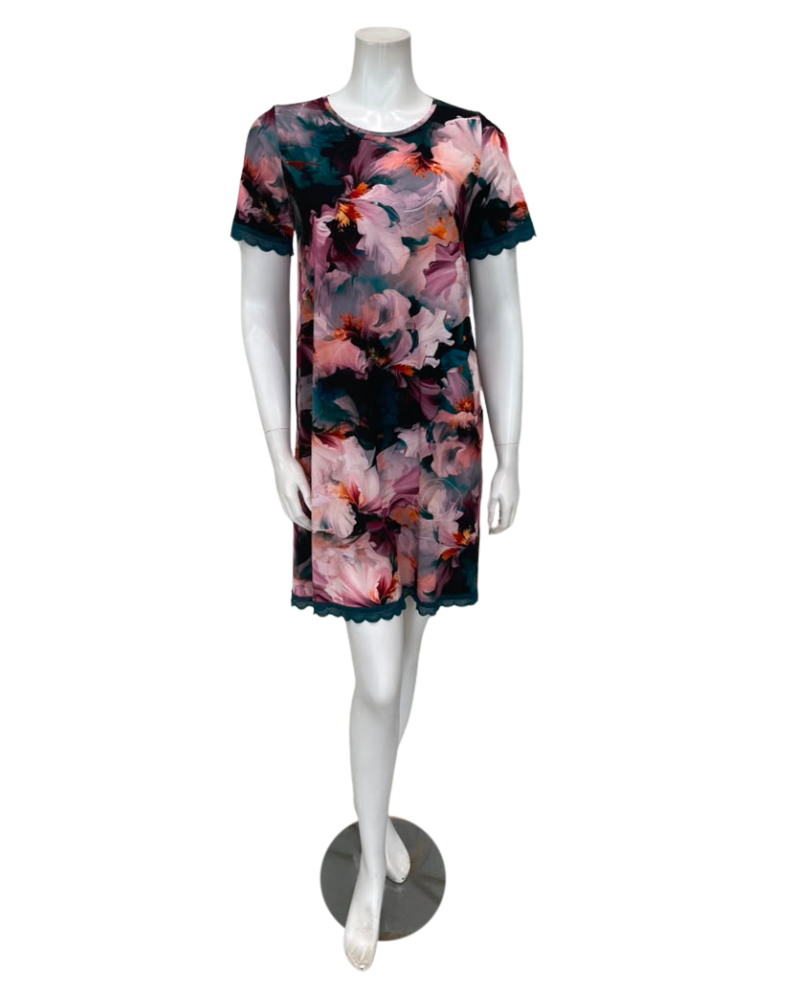 Oh! Zuza Deep Green Floral Short Sleeve Pull On Modal Nightshirt