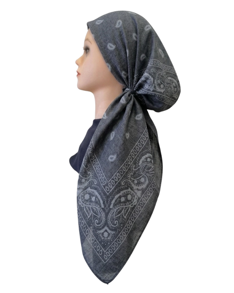 Revaz Grey Bandana Print Adjustable Pre-Tied Bandanna with Velvet Grip