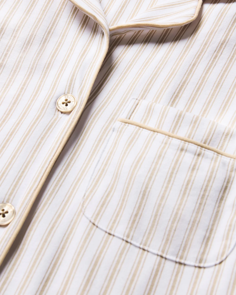 Petite Plume Camel Ticking Stripe Pima Cotton Pajamas Set