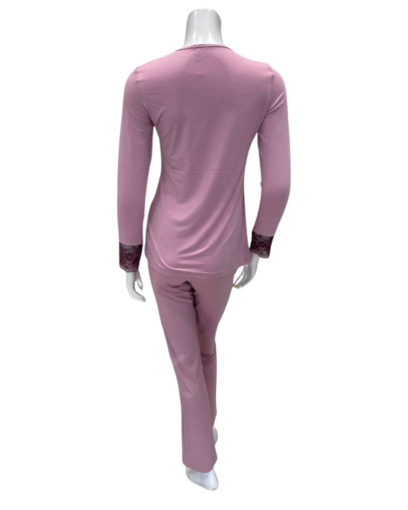 Oh! Zuza Lilac Swirl Design Lace V Neck Modal Pajamas Set