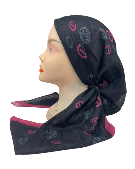 It's Younique Pink Logo Design Black Pre-Tied Open Back Bandanna with Velvet Grip