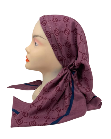 Cherie Light Plum Interlocking Design Adjustable Pre-Tied Open Back Bandanna