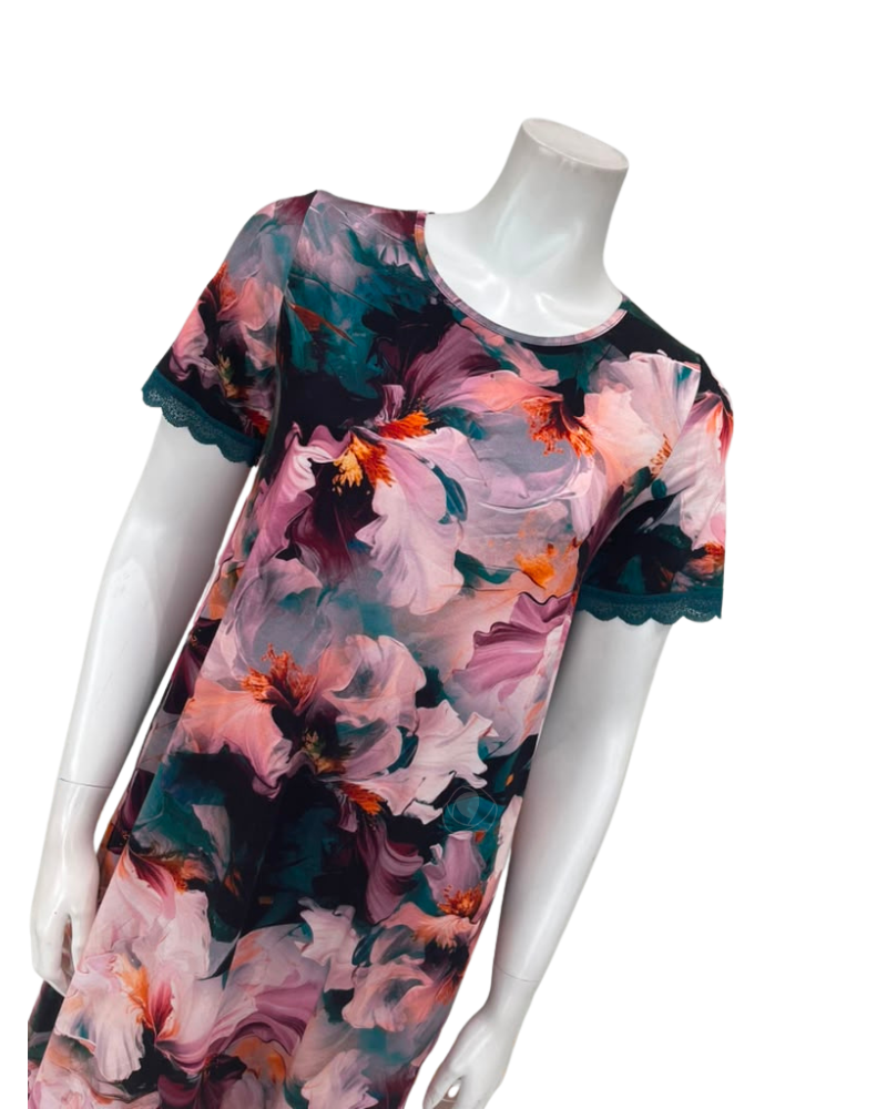 Oh! Zuza Deep Green Floral Short Sleeve Pull On Modal Nightshirt