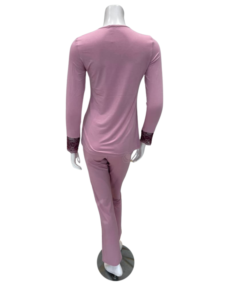 Oh! Zuza Lilac Swirl Design Lace V Neck Modal Pajamas Set