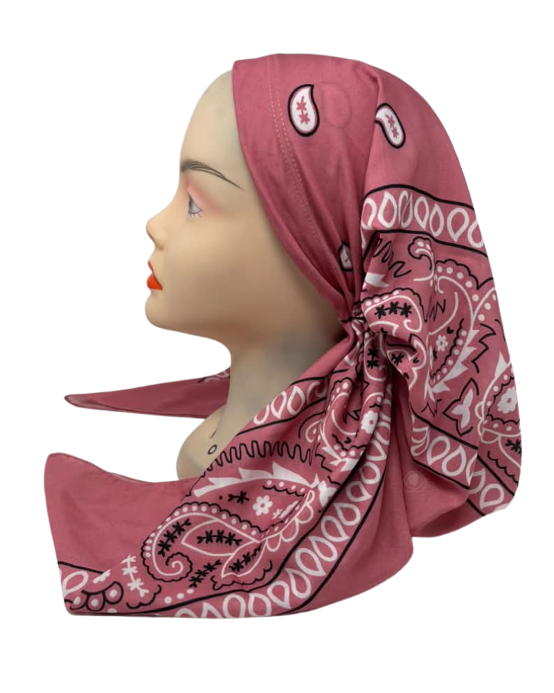 It's Younique Mauve Paisley Bandanna Print Pre-Tied Open Back Bandanna with Velvet Grip