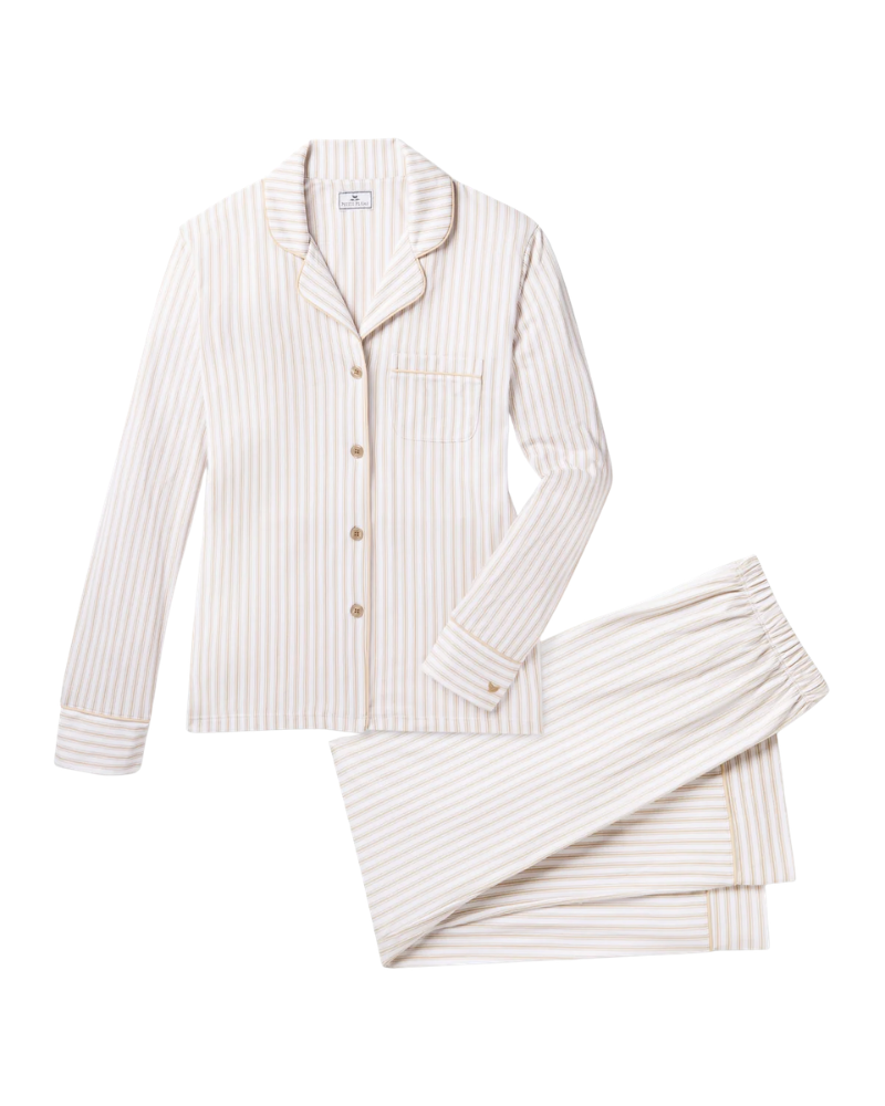 Petite Plume Camel Ticking Stripe Pima Cotton Pajamas Set