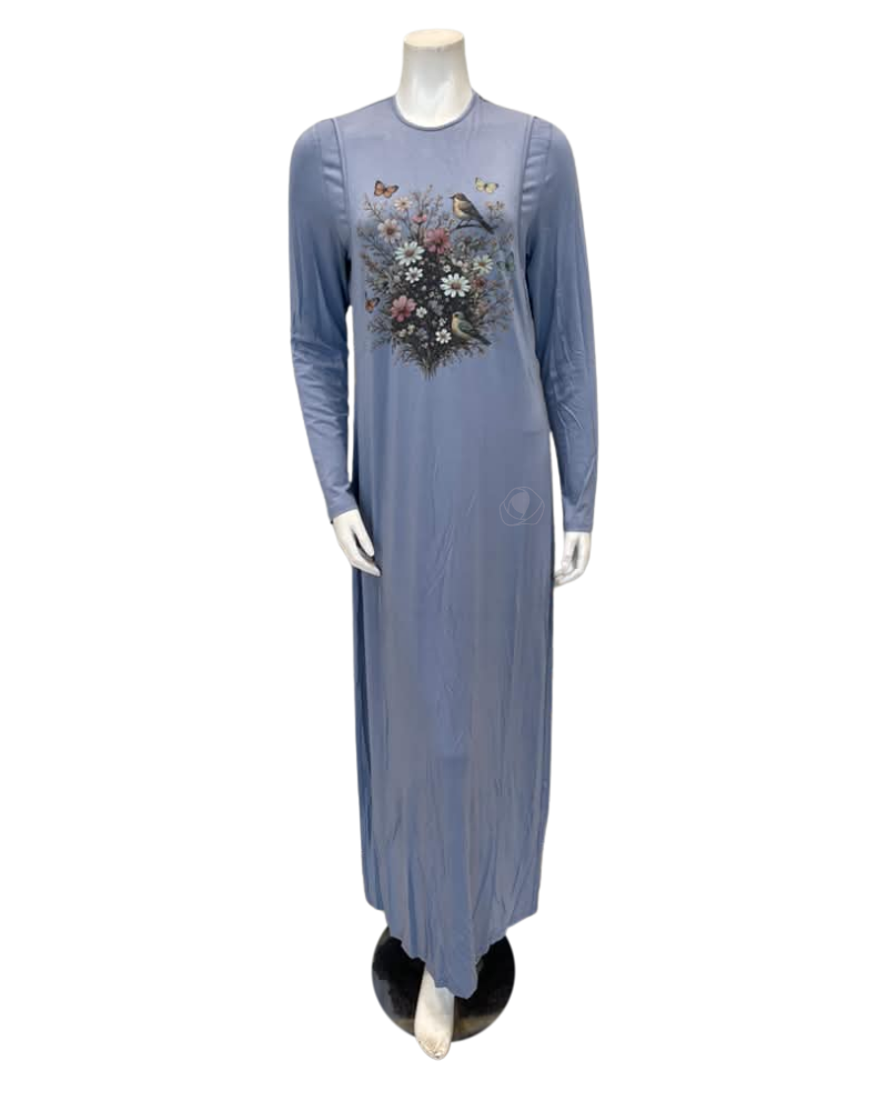 Angelice Pale Blue Garden Print Modal Coverall Nursing Nightgown