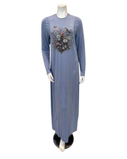 Angelice Pale Blue Garden Print Modal Coverall Nursing Nightgown