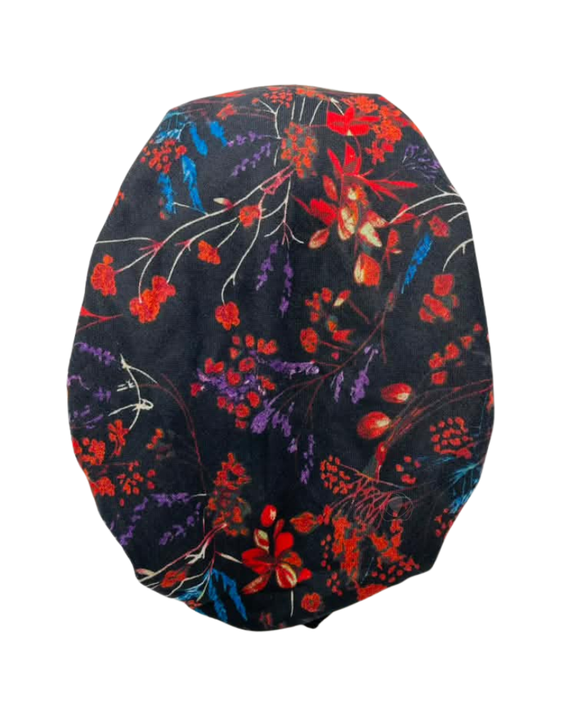 Cherie Burgundy Floral Design Adjustable Closed Back Pre-Tied Bandanna