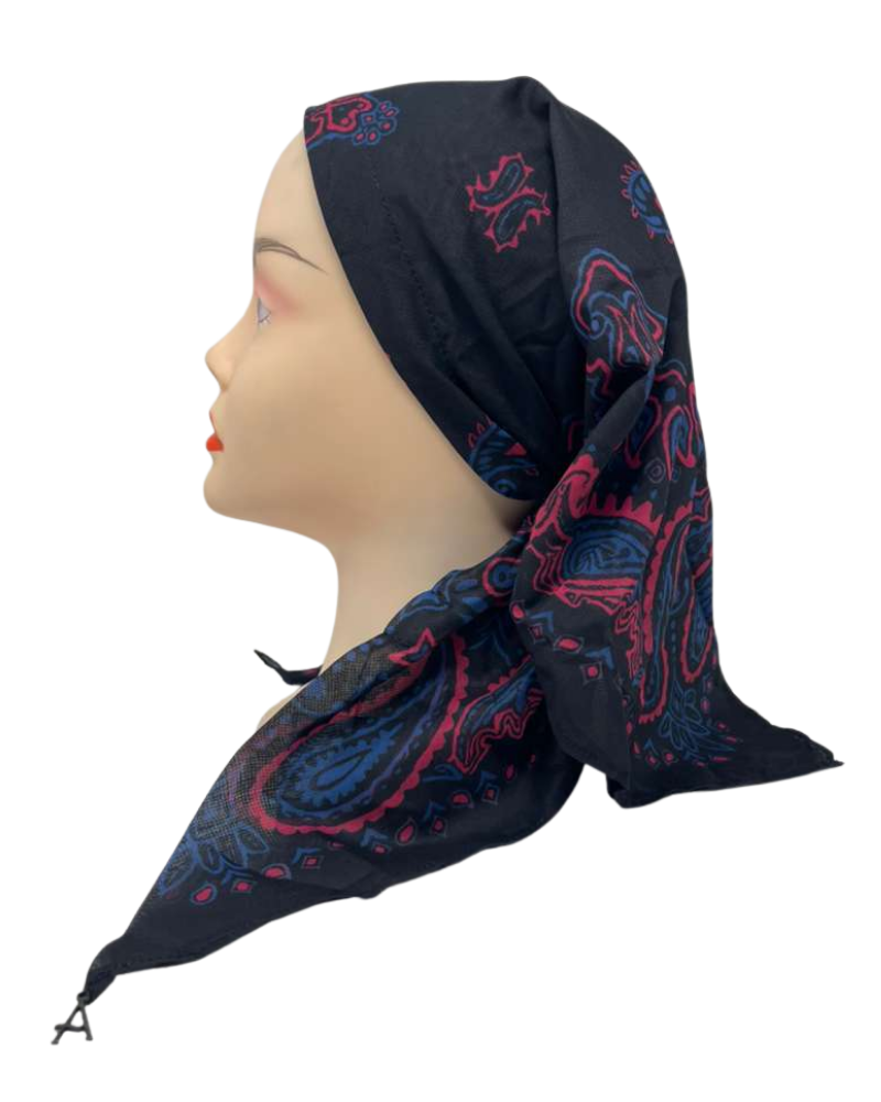 Ahead VT3046 Black Multi Filigree Versatile Short Tails Adjustable Open Back Pre-Tied Bandanna