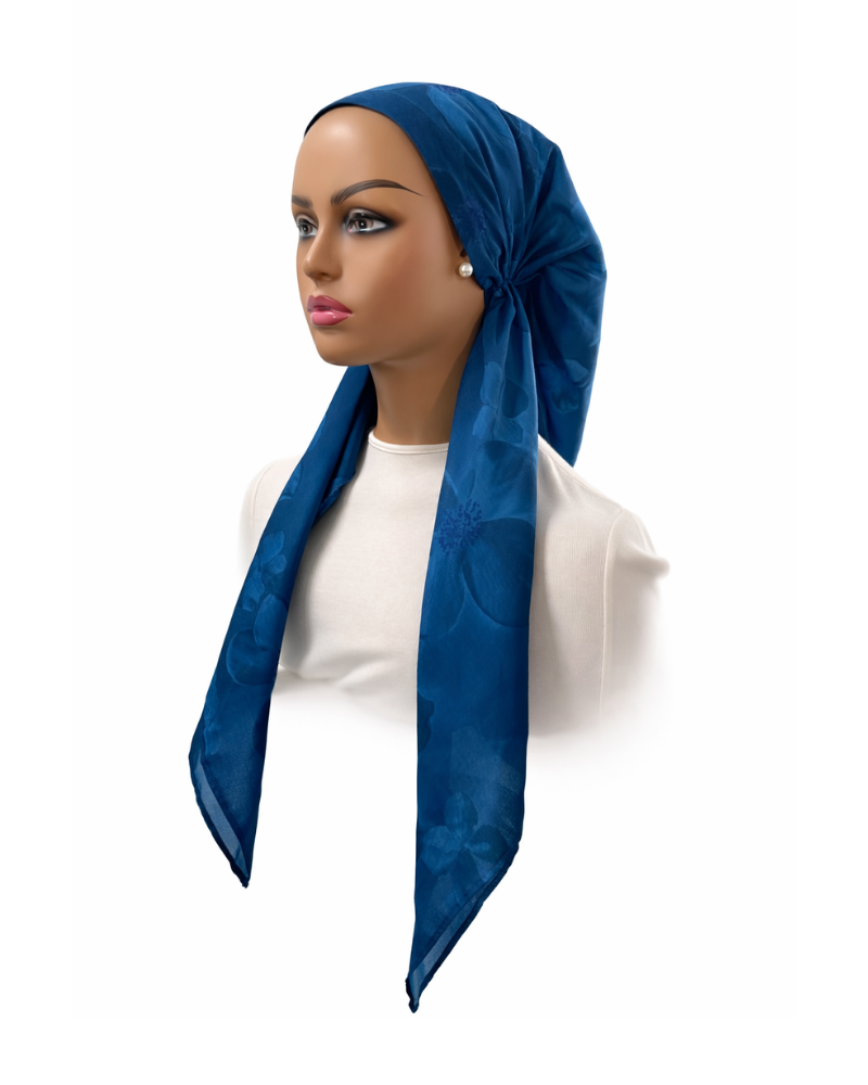 Ahead Cobalt Blue Lime Inkflower Versatile Style Long Tails Open Back Pre-Tied Bandanna