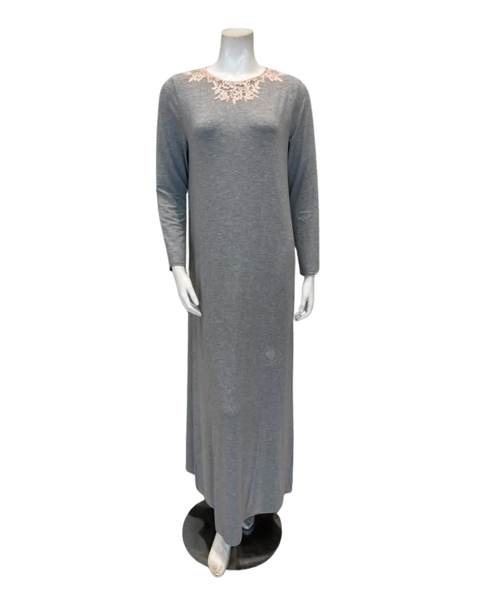 Verdiani 4620 Pink Lace Applique Grey Pull On Modal Nightgown