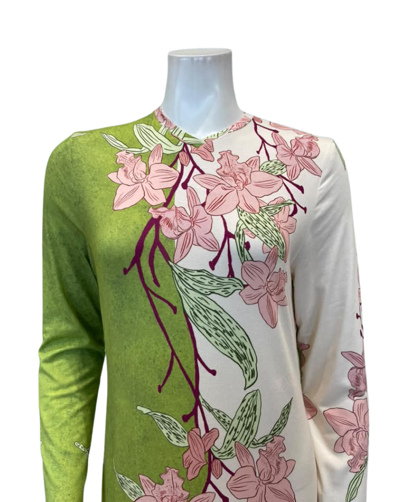 Angelice Pink/Green Vine Print V Neck Pull On Modal Nightgown